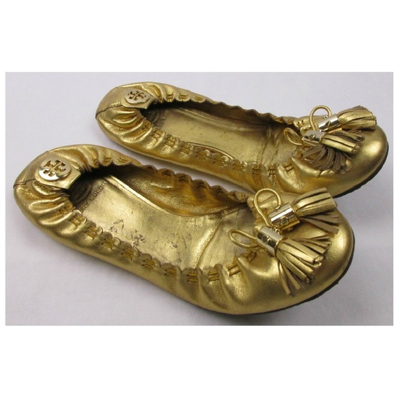 Tory Burch Shoes - Tory Burch Reese Tassel Flats Shoes Gold Size 8.5